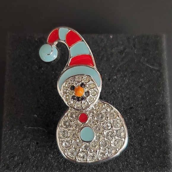 Swarovski‎ Snowman Pin Rhodium Plate Blue & Red Enamel & Clear Crystals NWT Swan - Picture 10 of 10
